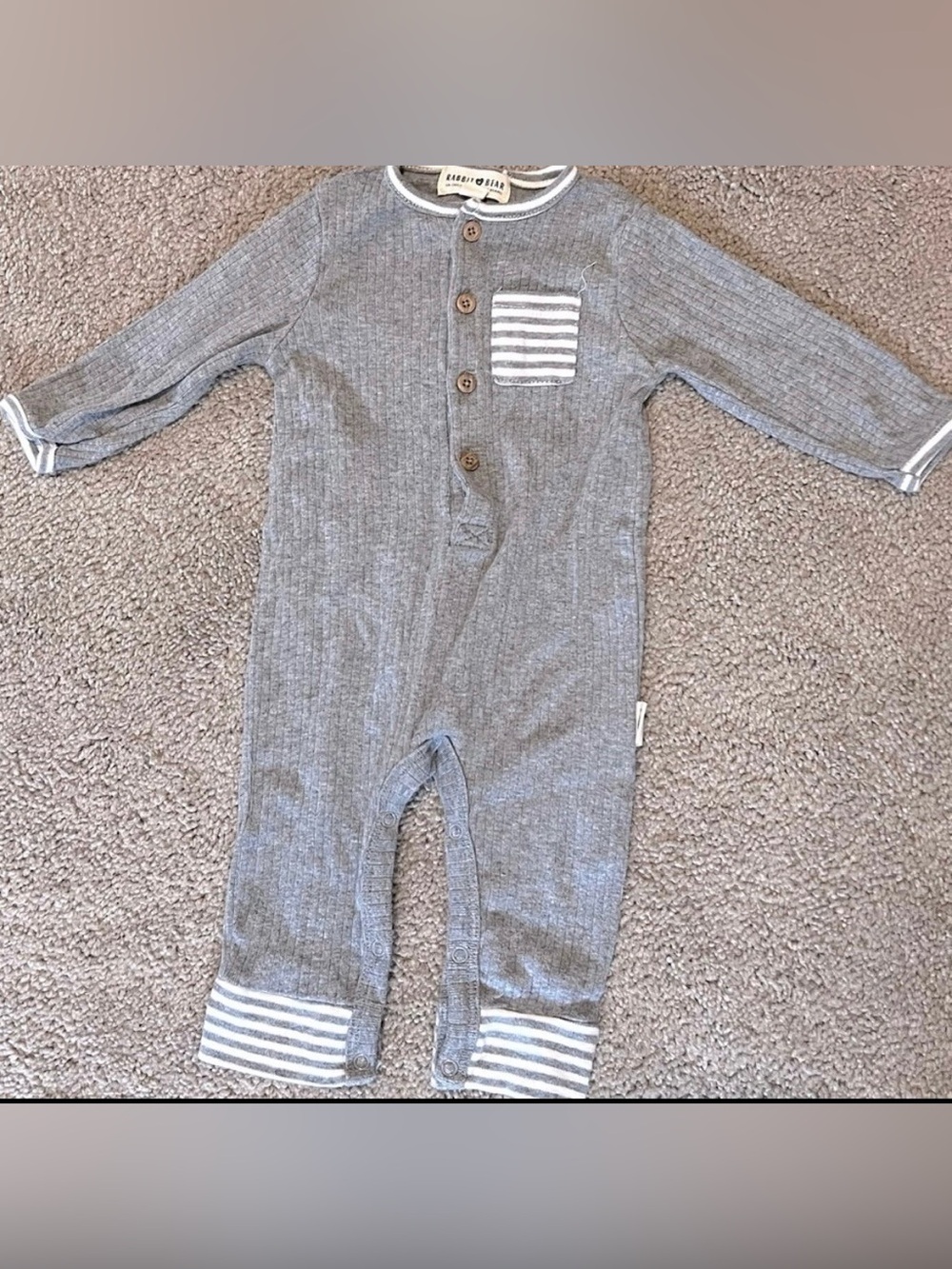 Rabbit+Bear Soft gray ribbed jumpsuit (3-6 months)